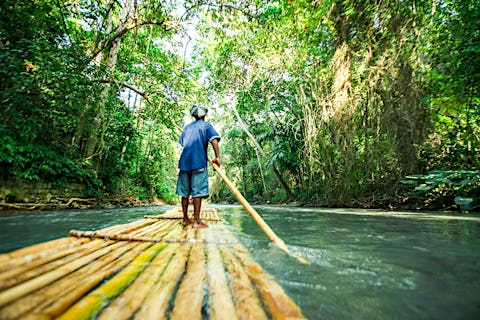 River rafting in the forest of Jamaica.