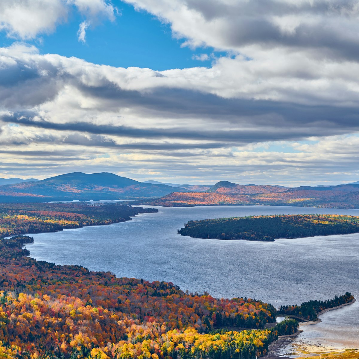 Mooselookmeguntic Lake at autumn view from Height of the Land viewpoint, Maine, USA.