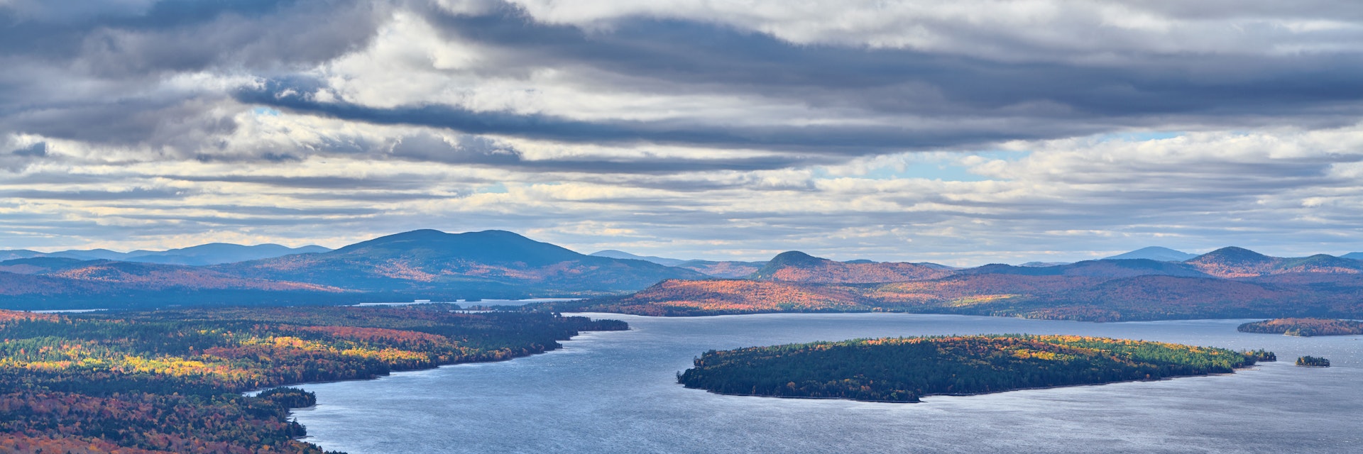 Mooselookmeguntic Lake at autumn view from Height of the Land viewpoint, Maine, USA.