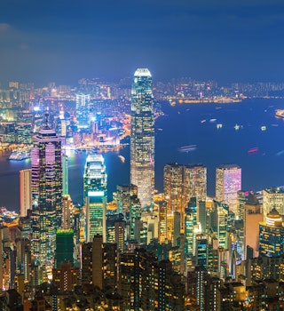 Hong Kong city skyline from Victoria peak, China