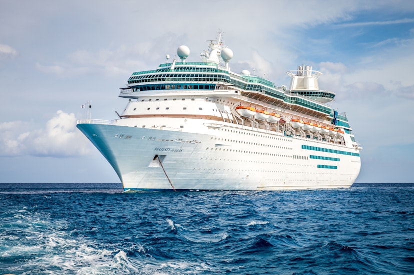 September 6, 2014: Royal Caribbean's ship, Majesty of the Seas, anchored in the waters off Nassau..