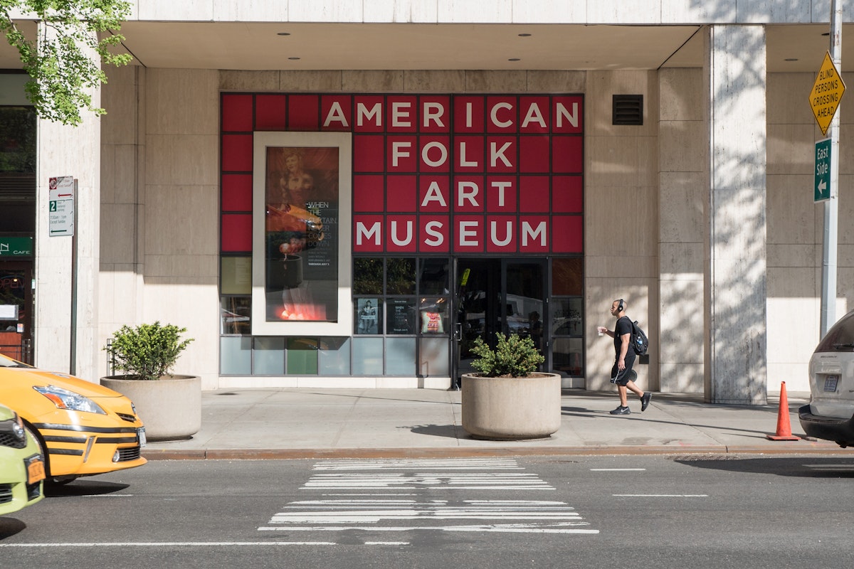 NEW YORK CITY - MAY 2015: Entrance of American Folk Art Museum. It is an art museum devoted to the aesthetic appreciation of folk art and creative expressions of contemporary self-taught artists.