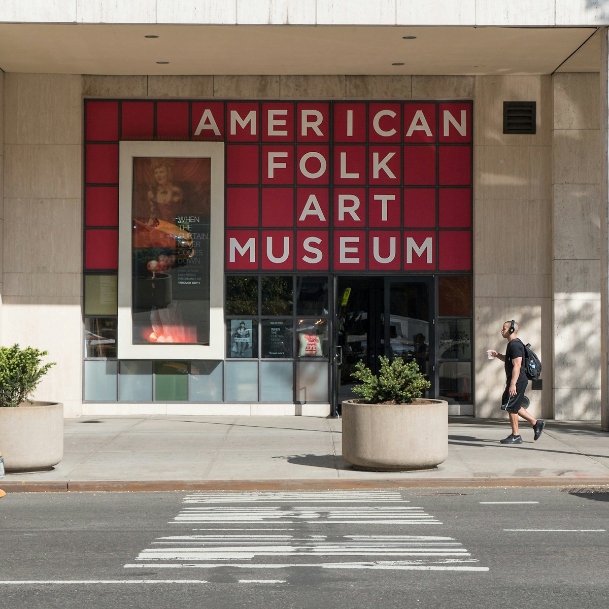 NEW YORK CITY - MAY 2015: Entrance of American Folk Art Museum. It is an art museum devoted to the aesthetic appreciation of folk art and creative expressions of contemporary self-taught artists.