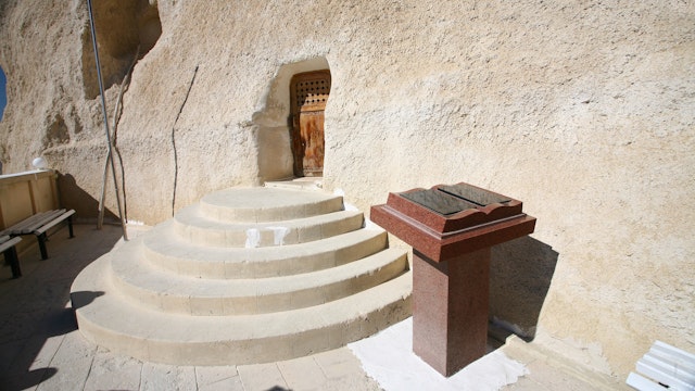 Entrance to the underground mosque Beket-Ata. West Kazakhstan