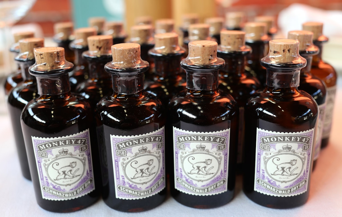 Small bottles of "Monkey 47" gin are offered at a stand at the eat&STYLE food festival in Hamburg, Germany, 11 November 2016. Germany's biggest food festival "eat&STYLE" was opened at the Hamburg "Schuppen 52". The festival offers current food trends and workshops for visitors. Photo: Christian Charisius/dpa | usage worldwide   (Photo by Christian Charisius/picture alliance via Getty Images)
