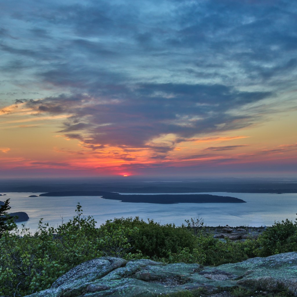 A view of the sun rise at Cadillac Mountain, Acadia National Park, Maine