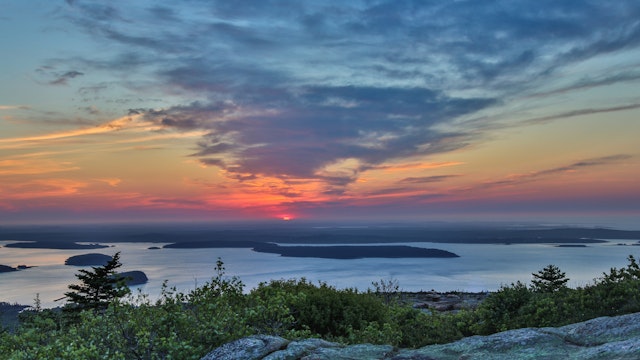 A view of the sun rise at Cadillac Mountain, Acadia National Park, Maine