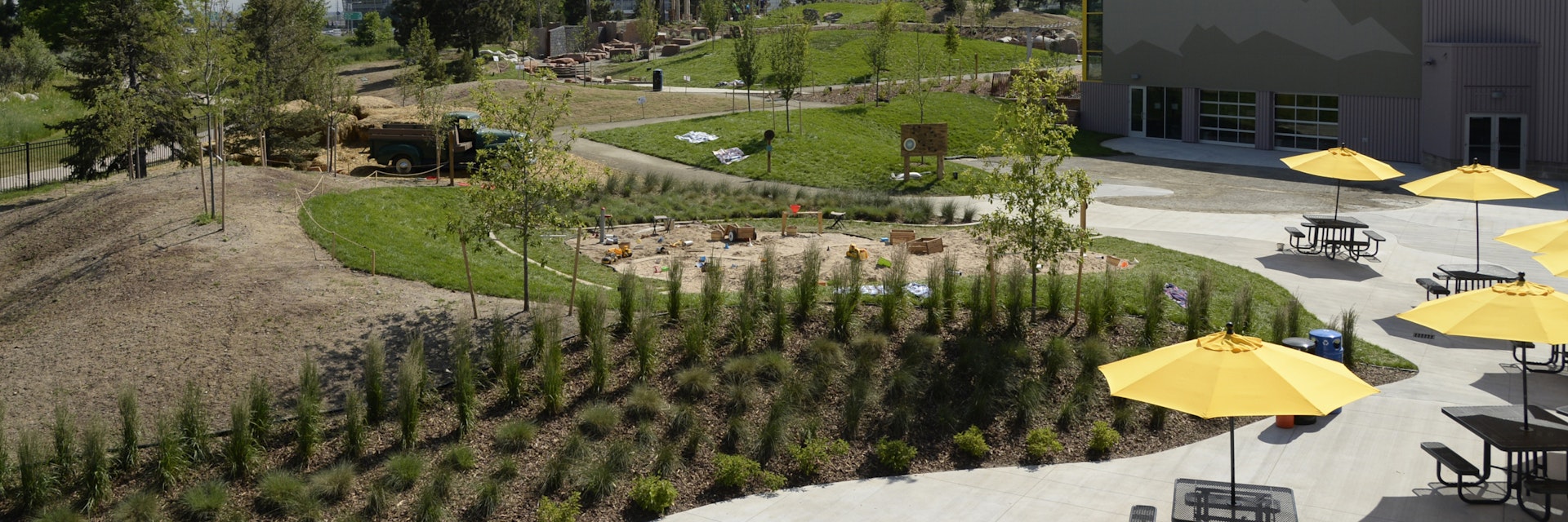 DENVER, CO - June 23: Joy Park is separated into many areas that include sand, water and even a fort building area Tuesday, June 23, 2015 at the Denver Children's Museum in Denver, Colorado. The one acre park opened behind the museum which includes a sand area, zip line and water play area for children and parents alike. (Photo By Brent Lewis/The Denver Post via Getty Images)