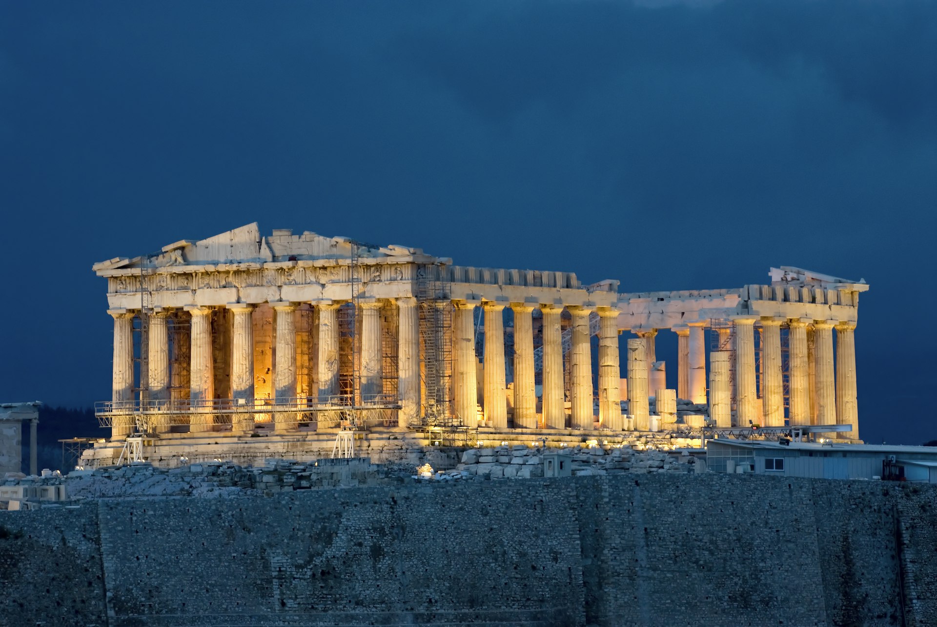 Parthenon at night on Acropolis at Athens Greece