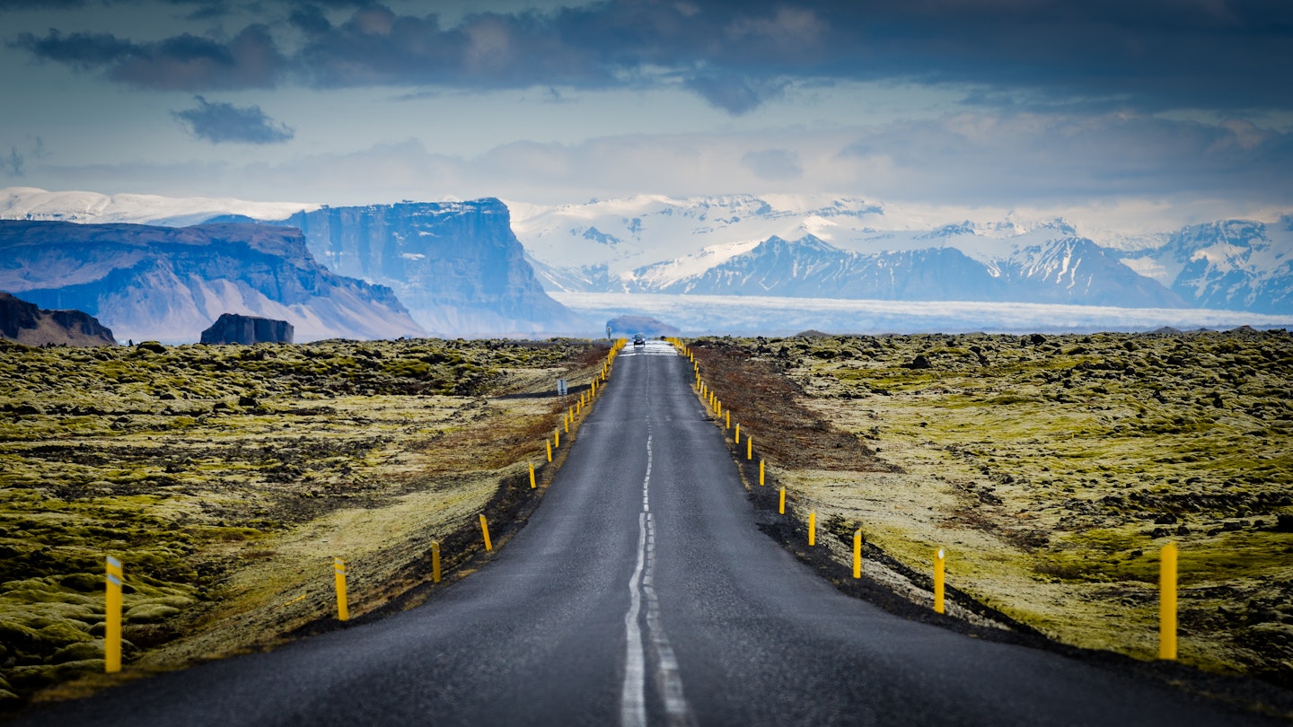 The Ring Road through Skaftafell National Park in Iceland.