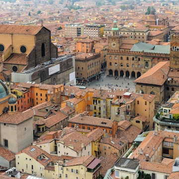 Elevated view of old town, Bologna, Italy