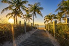 Wooden overpass to beach at sunrise, Key West, Monroe County, Florida, USA