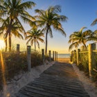Wooden overpass to beach at sunrise, Key West, Monroe County, Florida, USA