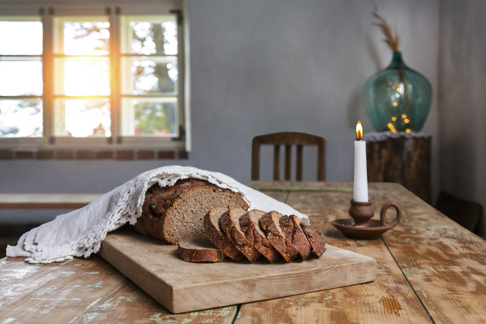 500px Photo ID: 91017169 - Homemade bread on rustic wooden table in Hellenurme watermill, Estonia