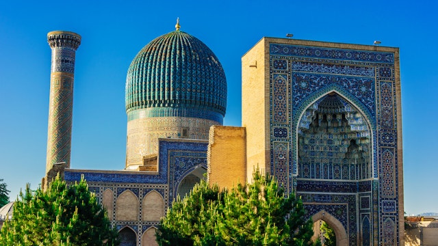 Gur-e-Amir or Guri Amir (Tomb of the King), a mausoleum of the Asian conqueror Timur in Samarkand, Uzbekistan.