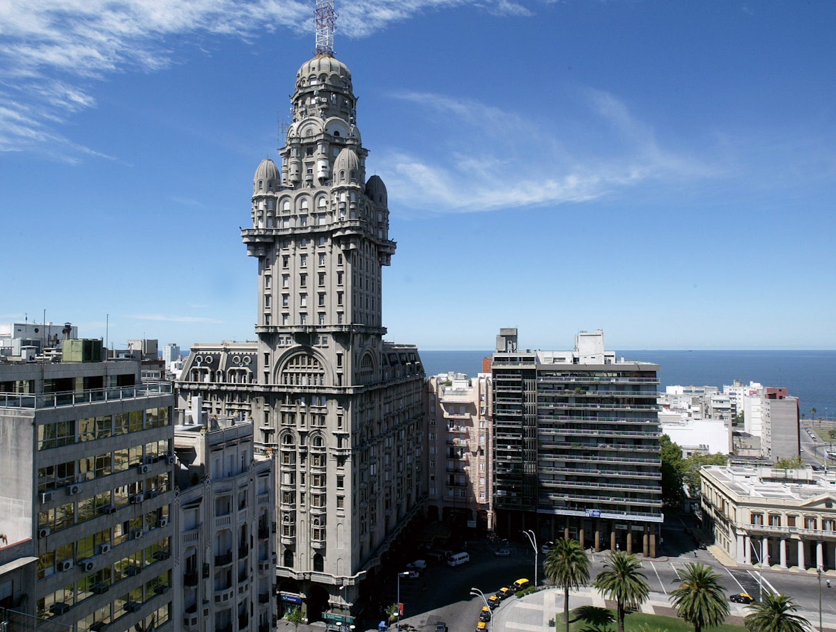 View of the Palacio Salvo in Montevideo, Uruguay, on May 29, 2008. The Palacio Salvo, built in 1928 and designed by Italian architect Mario Palanti, has now set up as a symbol of the country's prosperity years in the 20th century.  AFP PHOTO/Miguel Rojo   MORE IN IMAGE FORUM / AFP PHOTO / MIGUEL ROJO        (Photo credit should read MIGUEL ROJO/AFP/Getty Images)