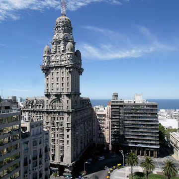 View of the Palacio Salvo in Montevideo, Uruguay, on May 29, 2008. The Palacio Salvo, built in 1928 and designed by Italian architect Mario Palanti, has now set up as a symbol of the country's prosperity years in the 20th century. AFP PHOTO/Miguel Rojo MORE IN IMAGE FORUM / AFP PHOTO / MIGUEL ROJO (Photo credit should read MIGUEL ROJO/AFP/Getty Images)