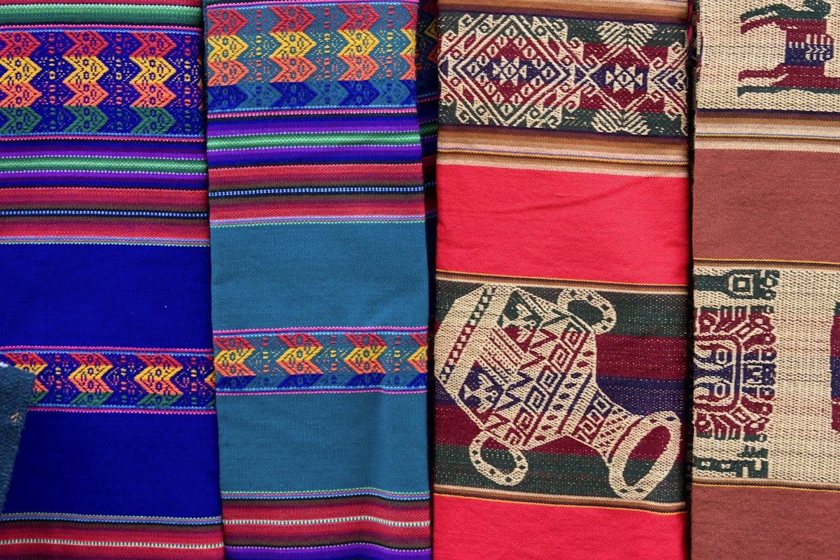 An Aguayo is a rectangular piece of cloth used in traditional communities in the Andes of Ecuador, Peru, Bolivia, Chile and Argentina. The aguayo is most associated with Quechua and Aymara culture but is not exclusive to them. Aguayos typically features colorful stripes intercalated with rhombuses and other figures with symbolic values.
