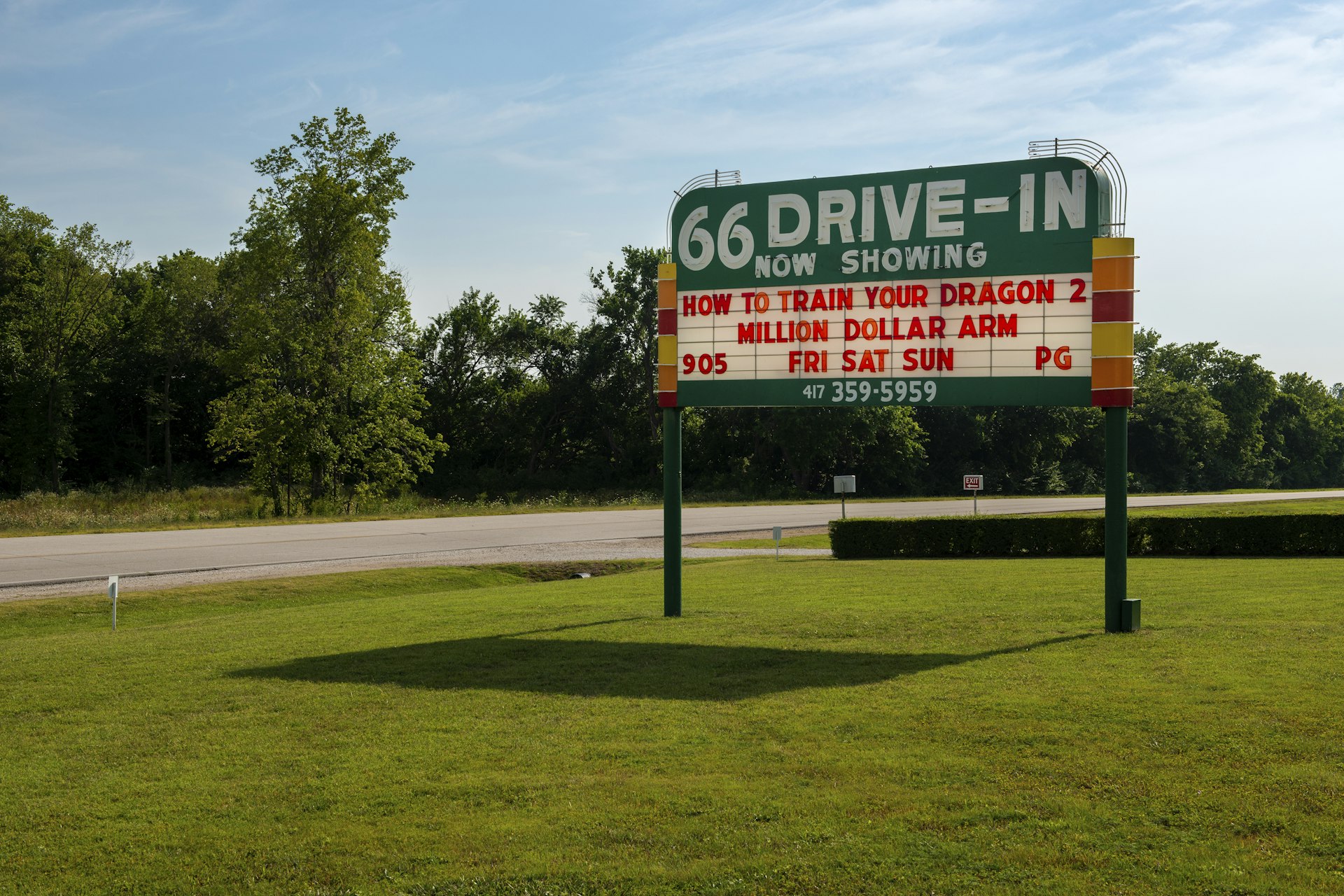 The billboard of the 66 Drive-in along the historic route 66 in the city of Carthage.