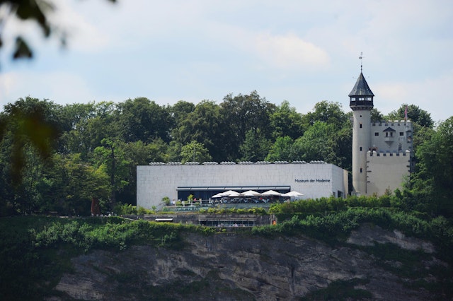 Salzburg Museum of Modern Art (L) and the historical water tower are pictured on July 29, 2011 in Salzburg, Austria.