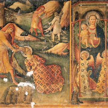 ITALY - CIRCA 2002: Martyrdom of St Barbara and the Madonna of Loreto, detail from the stories of St Barbara, Our Lady of Loreto and St Anthony, 1449, by Bartolomeo di Tommaso (born between ca 1408 and 1411-1454), detached fresco. (Photo by DeAgostini/Getty Images); Foligno, Pinacoteca Comunale (Art Museum, Frescoes). (Photo by DeAgostini/Getty Images)