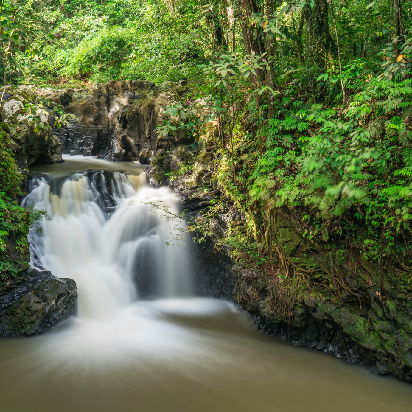 View of waterfall at Tawau Hills Park, Sabah, Malaysia