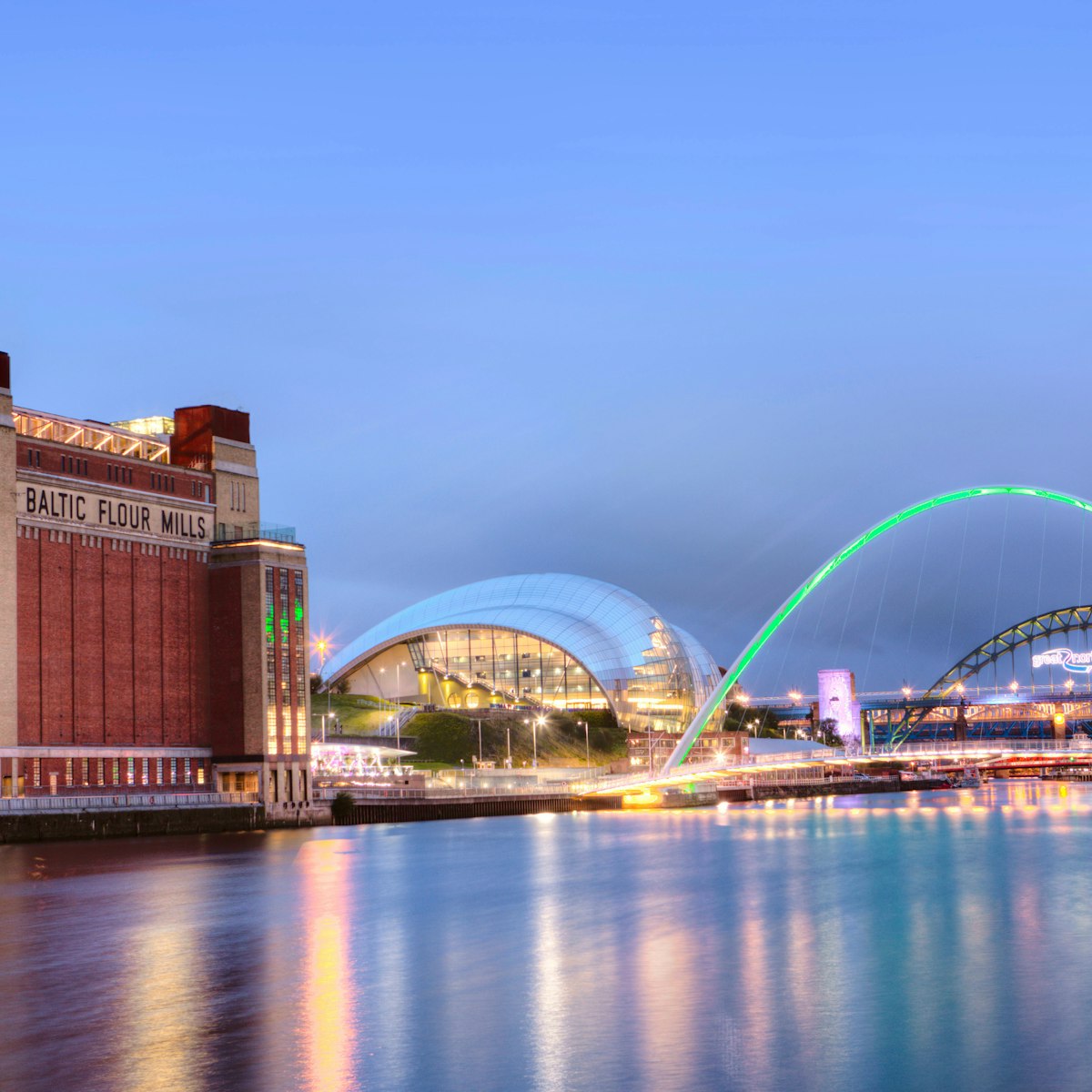 The BALTIC Centre for Contemporary Art, Millennium Bridge, Tyne Bridge and Sage Gateshead, Tyne and Wear, UK