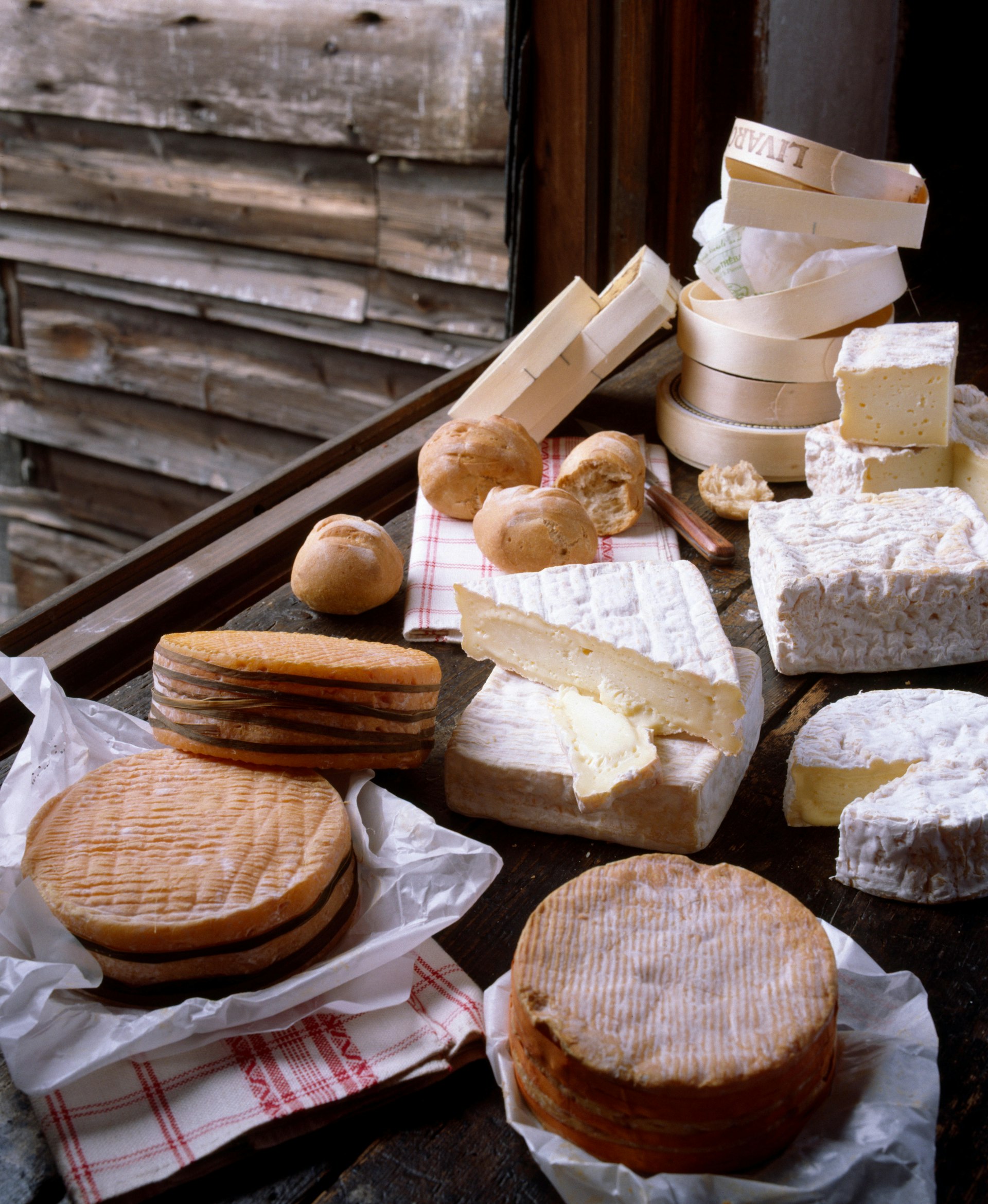 A selection of French cheeses : Livarot ,Pont-l'eveque and Pave d'auge