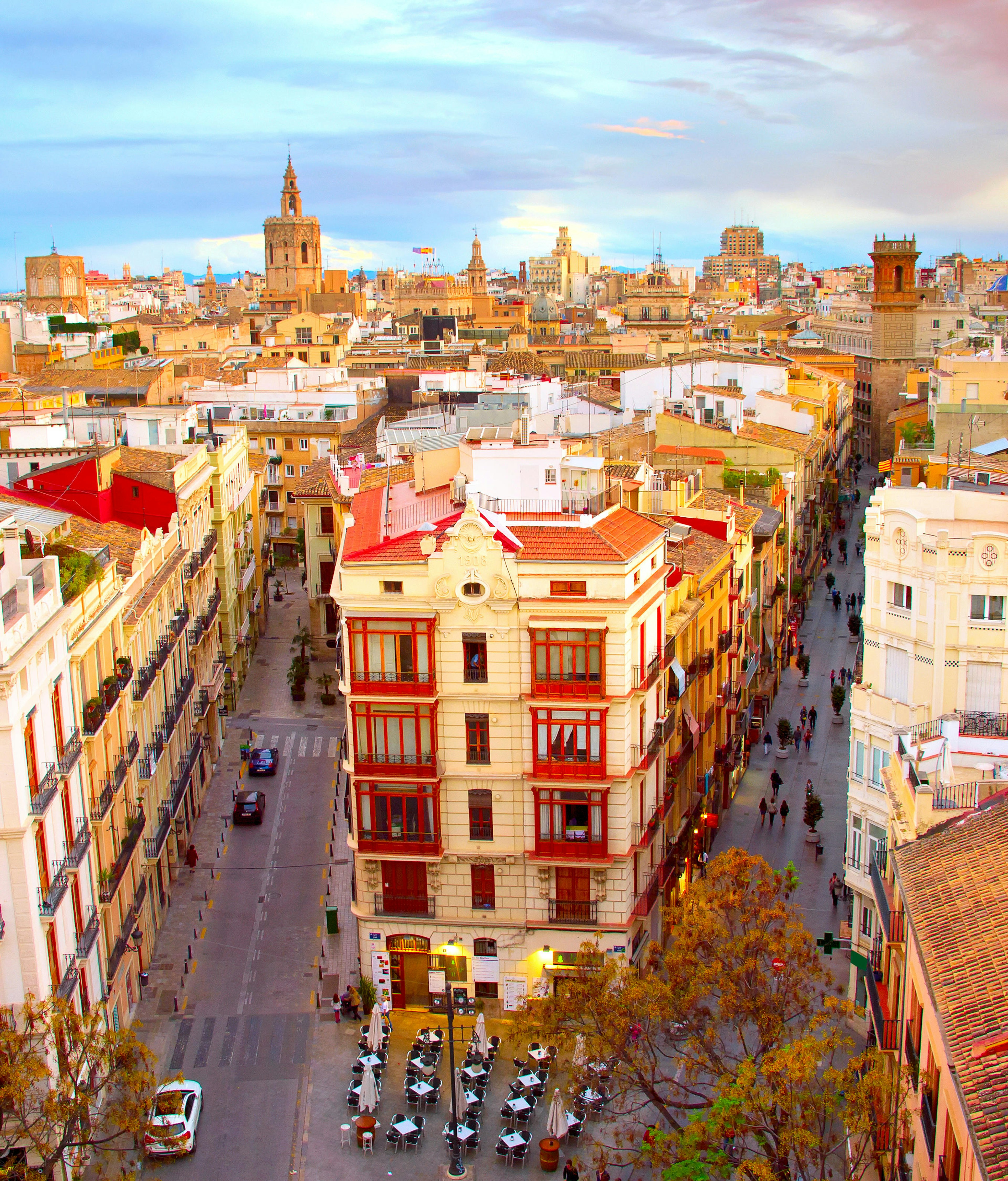 View of Valencia Old Town at twilight. Spain