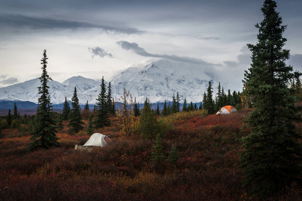 Camping in the Wonder Lake campground, with a view of Mount. Denali Camping in the Wonder Lake campground, with a view of Mount. Denali