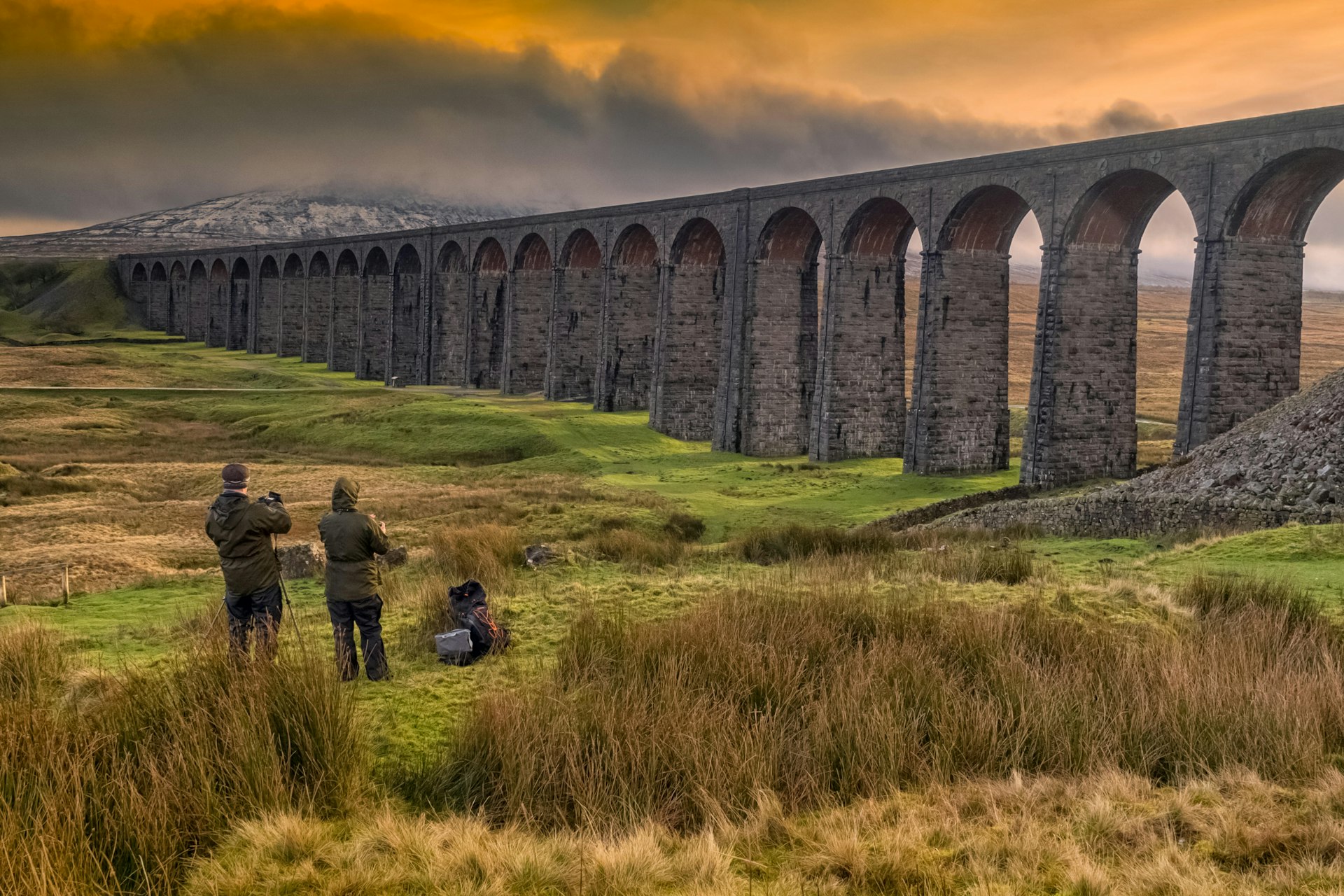 Photographers capturing the Ribblehead Viaduct in the Yorkshire Dales