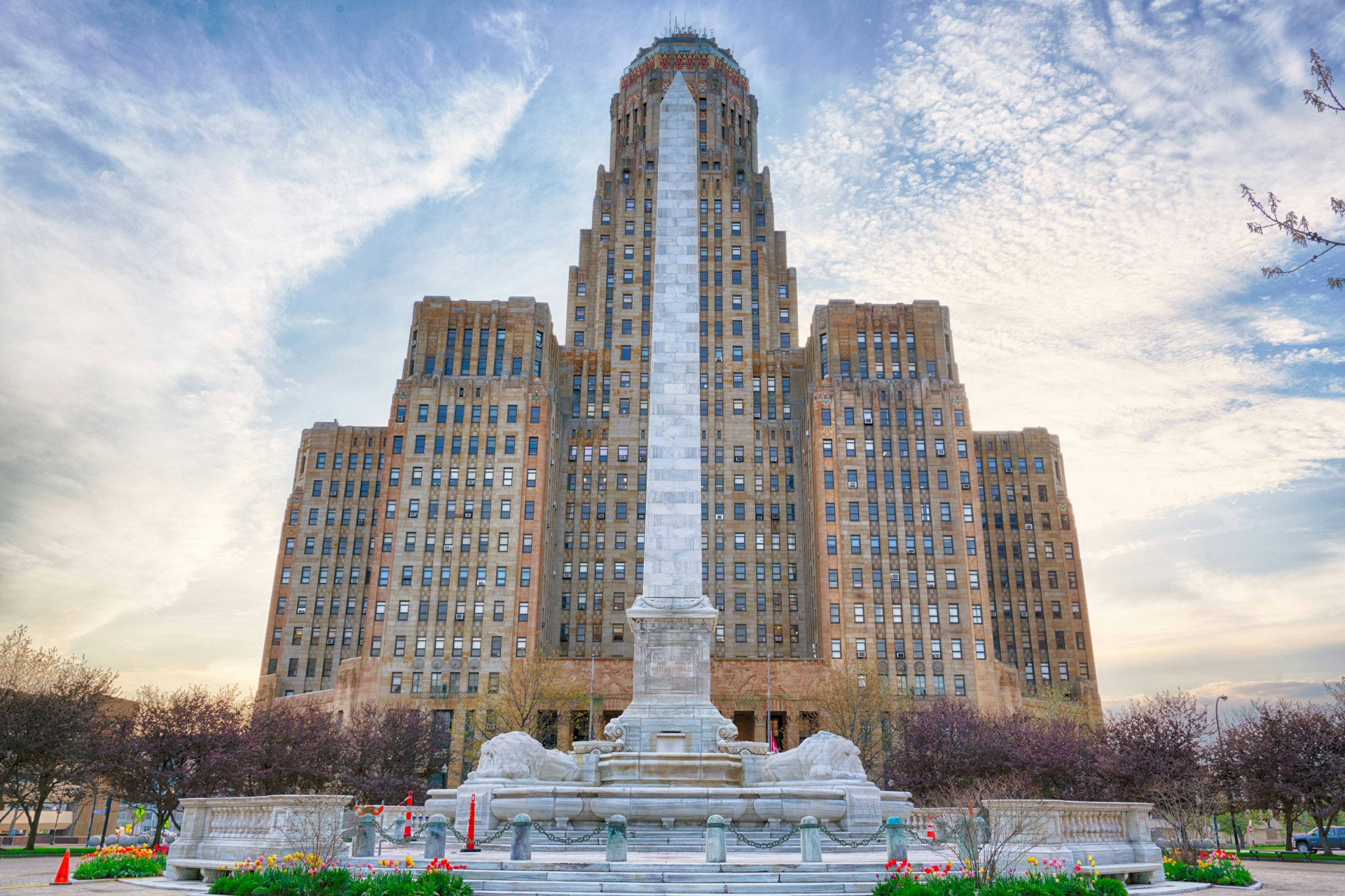 BUFFALO, NY - MAY 15, 2018: Buffalo City Building and McKinley Monument in downtown Buffalo, New York
