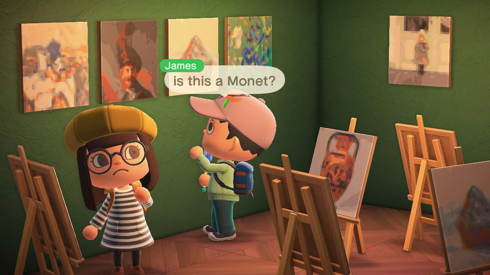 A screenshot of an art gallery in Animal Crossing