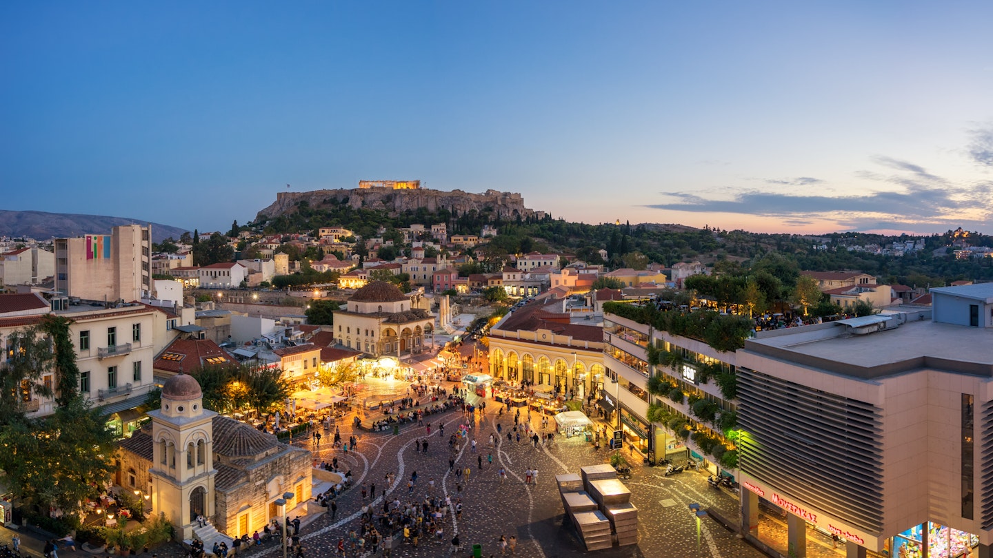 Monastiraki Square and Acropolis of Athens, Greece