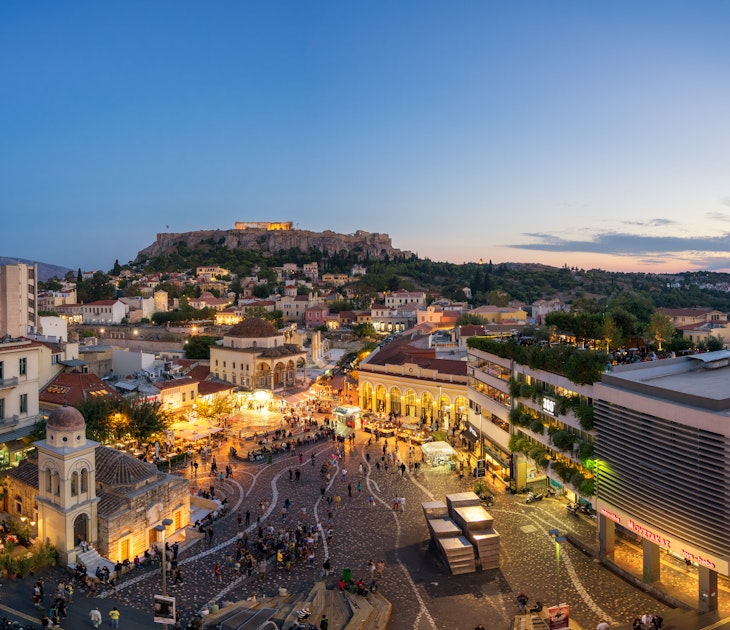 Monastiraki Square and Acropolis of Athens, Greece