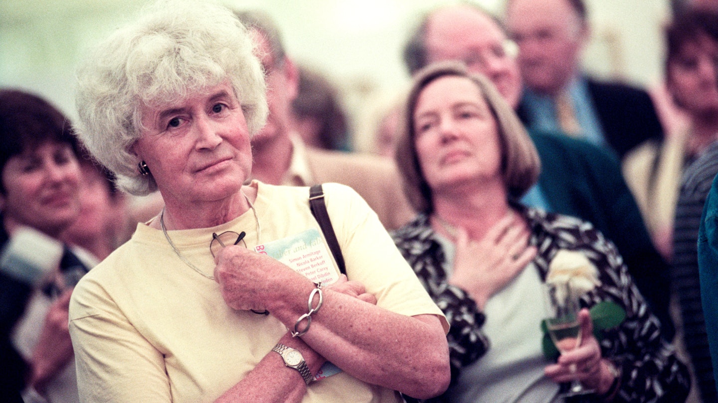 Welsh author Jan Morris pictured at the 1998 Hay Festival Hay on Wye Powys Wales UK