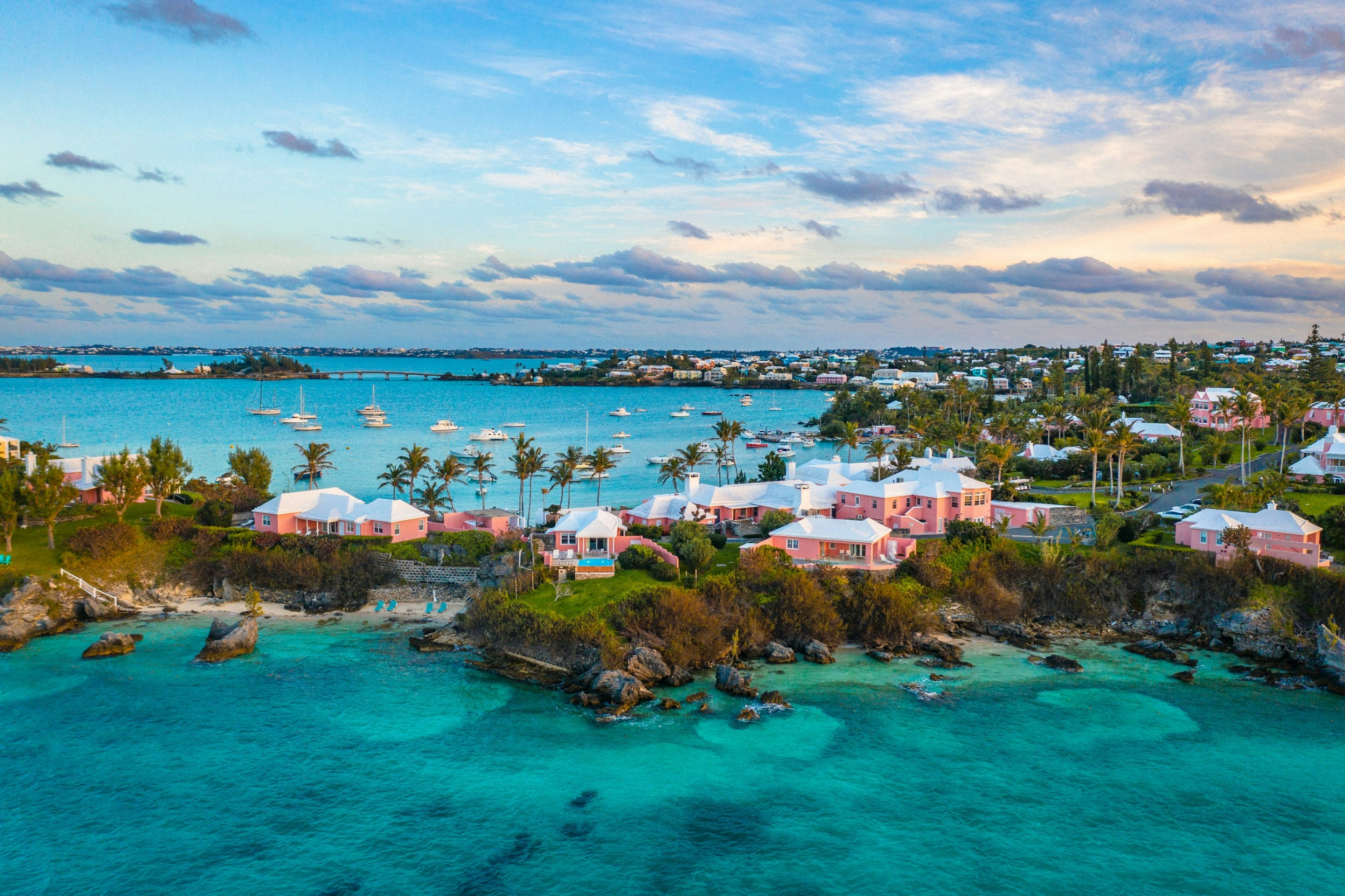 Pastel-colored houses on rocks in Bermuda