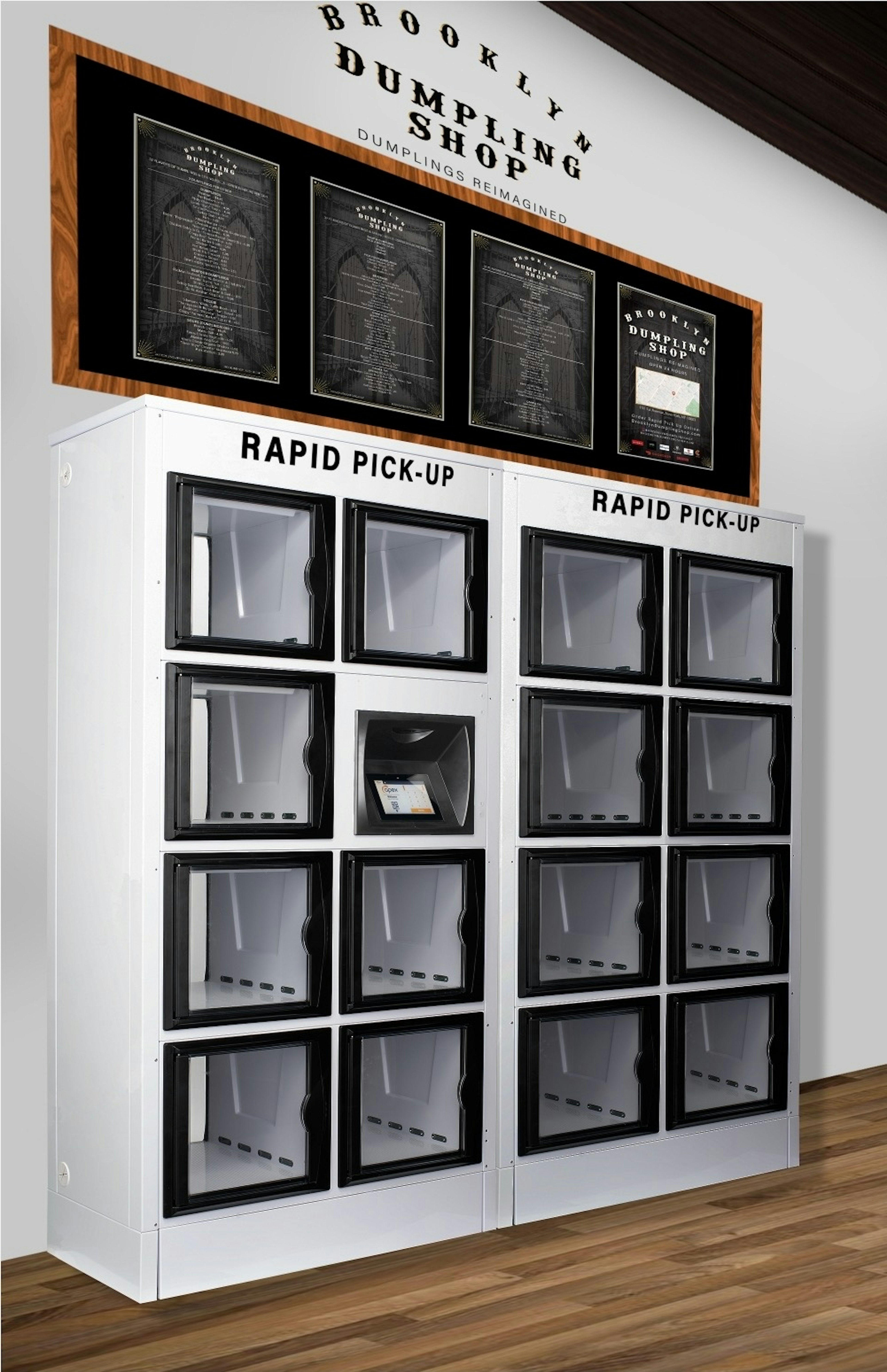 A rendering of the rapid pickup system at Brooklyn Dumpling Shop