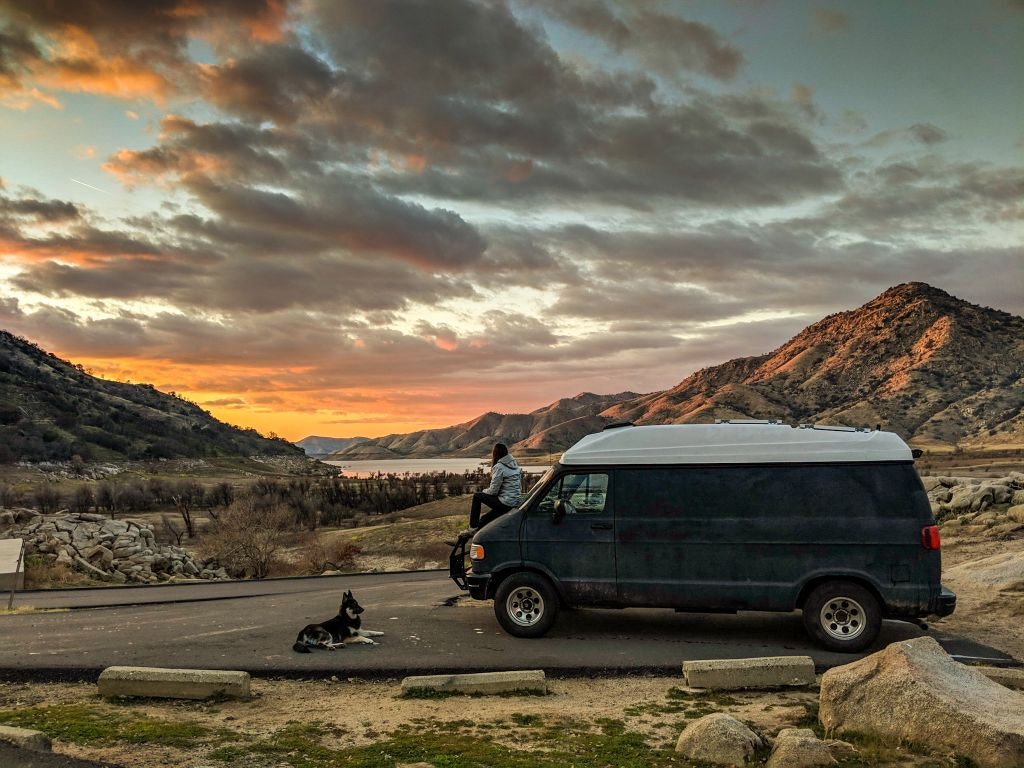 A camper van parked at a viewpoint in California