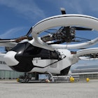 An electric helicopter city Airbus pictured during a presentation at the Airbus helicopters production site in Donauwoerth, southern Germany, on July 20, 2020. (Photo by Christof STACHE / AFP) (Photo by CHRISTOF STACHE/AFP via Getty Images)