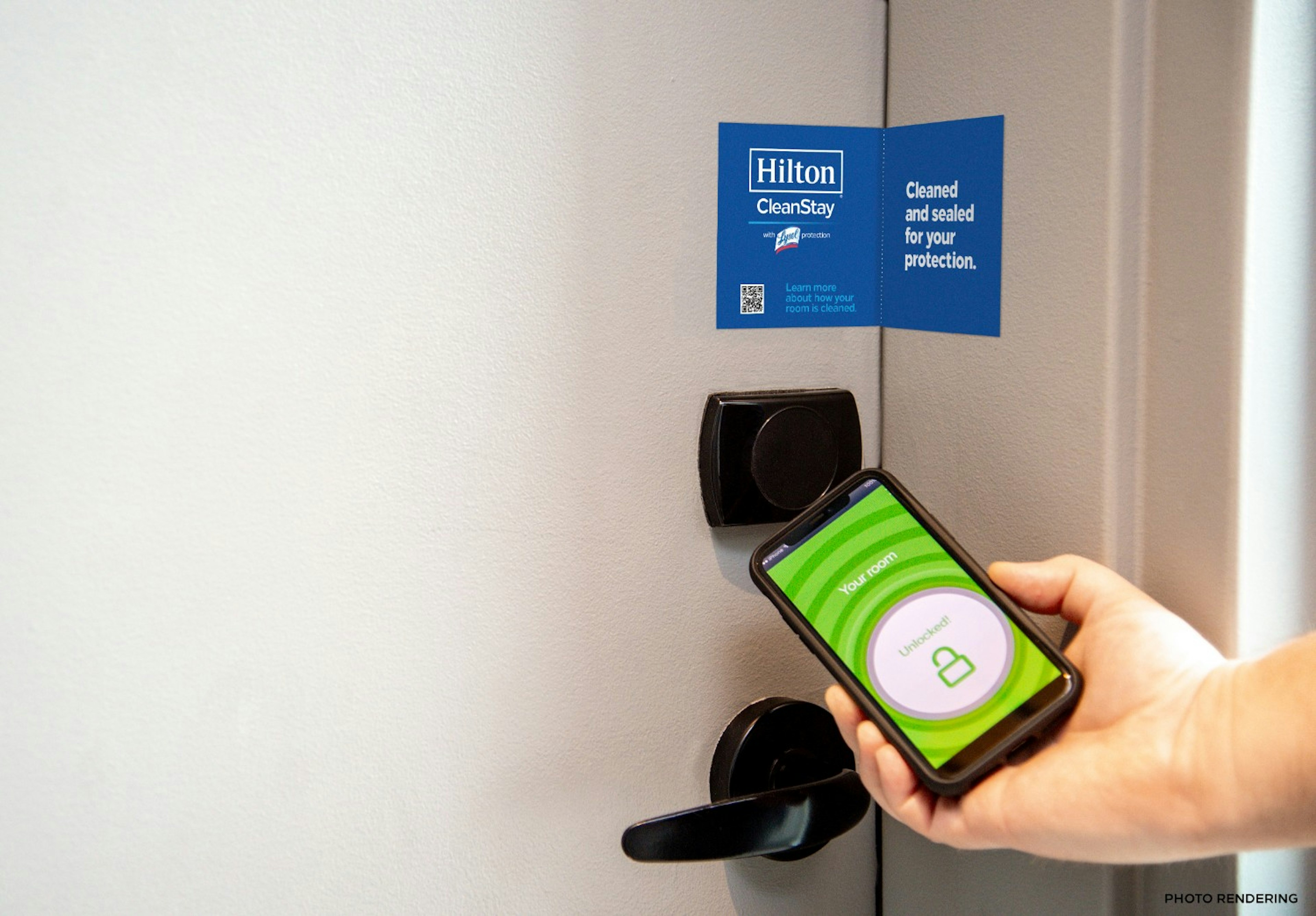 A CleanStay seal on a Hilton hotel room