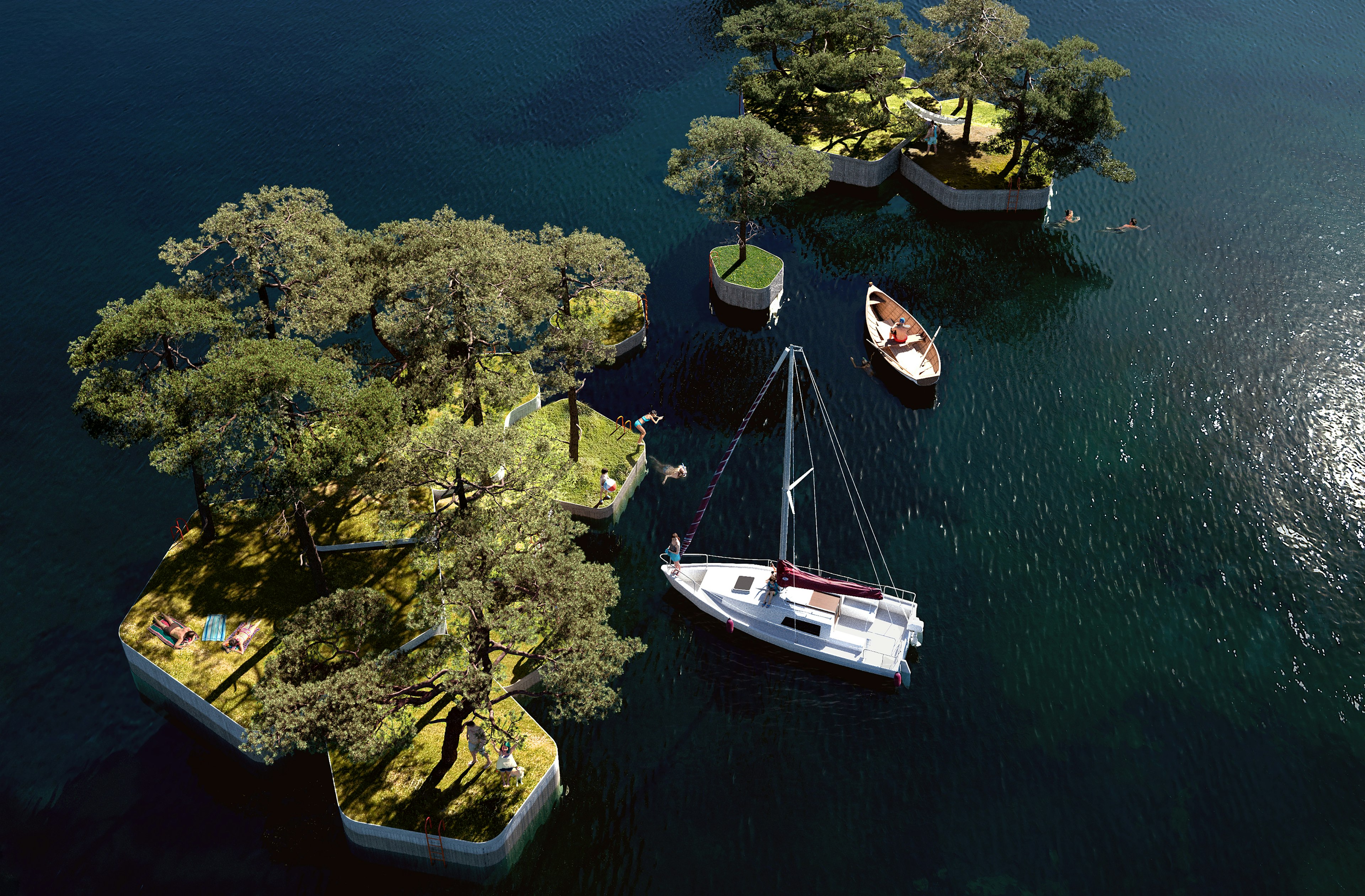 Rendering of Copenhagen's floating islands as seen from above