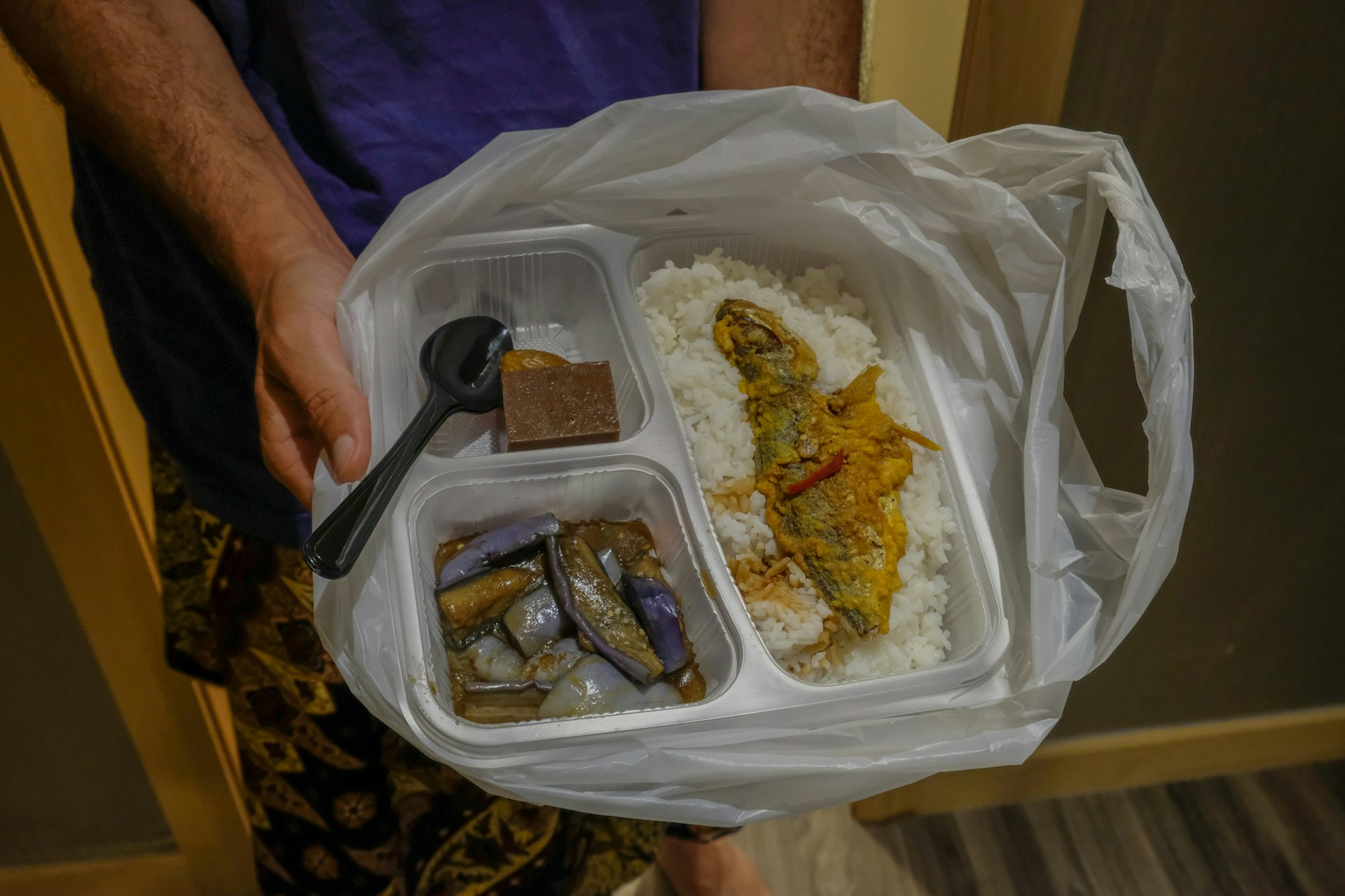 Takeaway food in a plastic bag