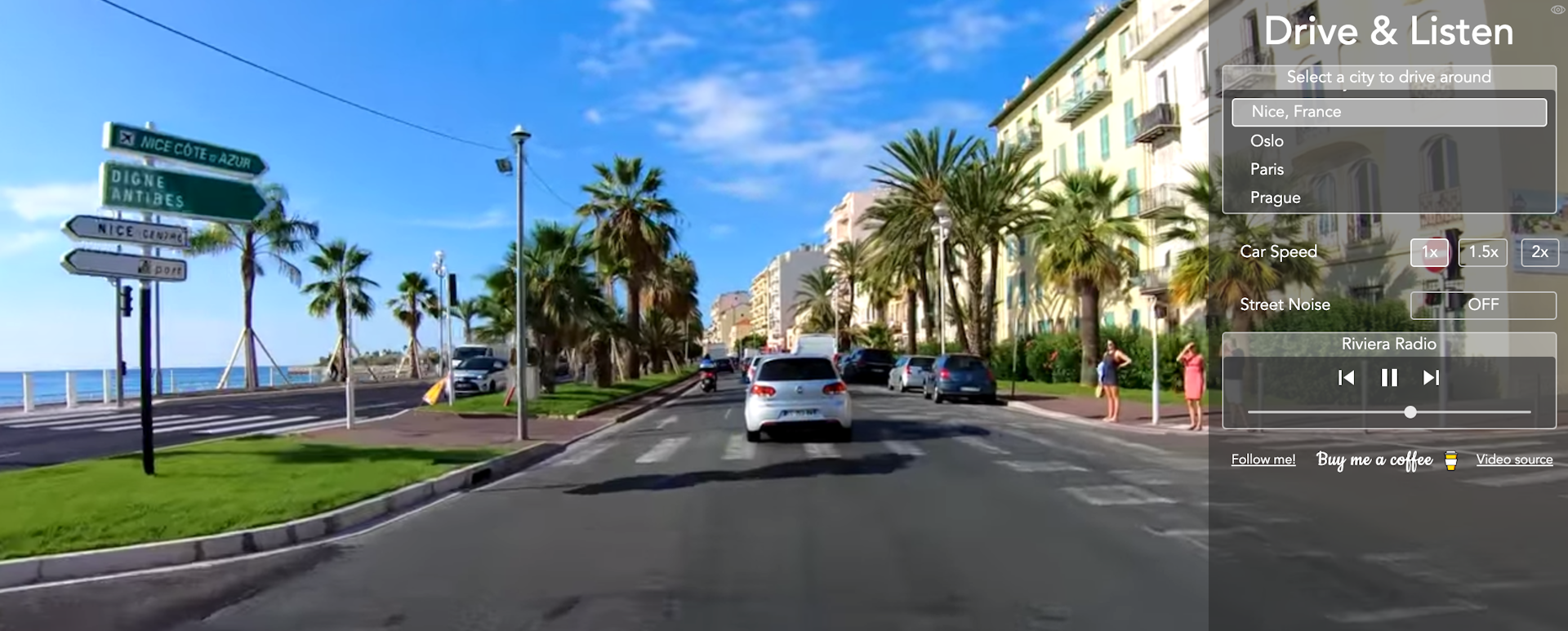 Dashcam footage of Nice promenade