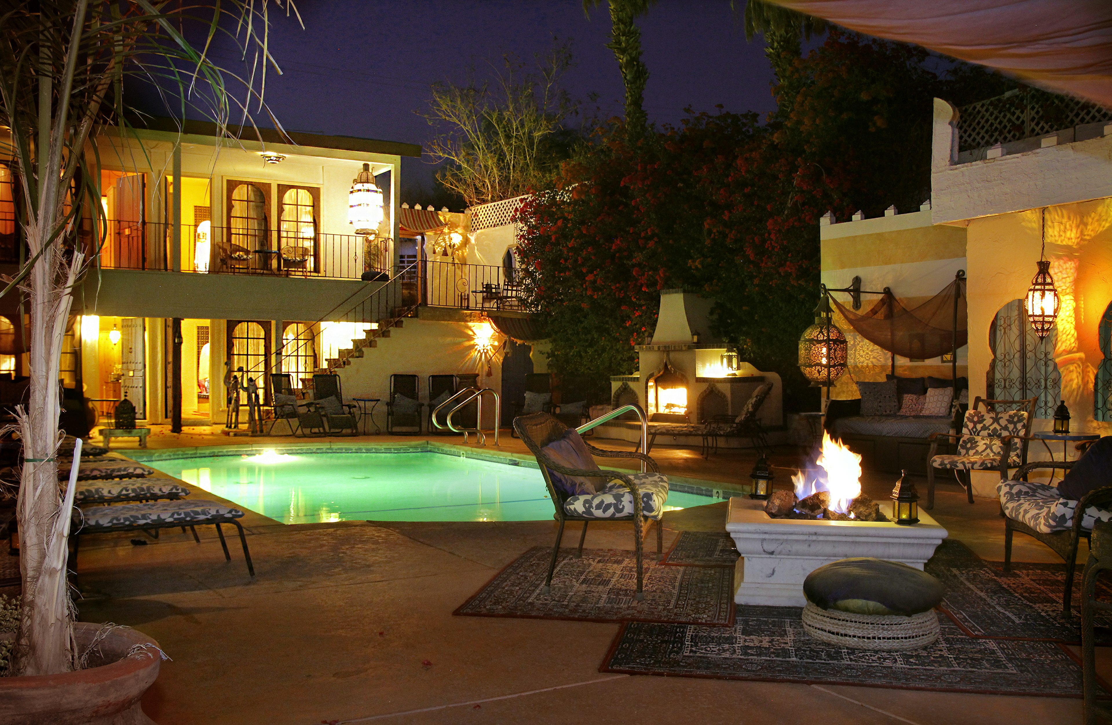 A hot springs pool with a Moroccan vibe