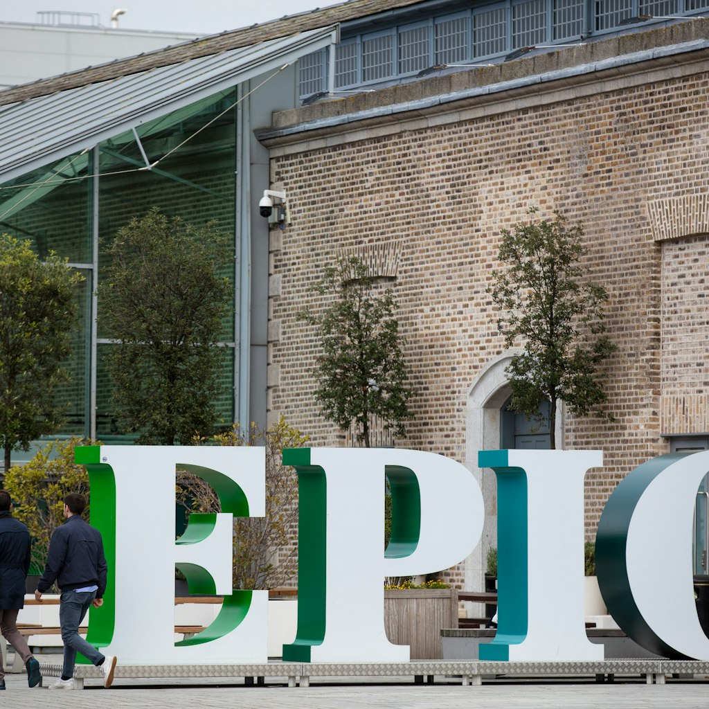 Pedestrians pass the EPIC The Irish Emigration Museum in Dublin, Ireland, on Thursday, Oct. 15, 2020. Office vacancy rate rose from 6.65% at end of the second quarter to 8.64% at end of the third quarter, CBRE Group Inc. said. Photographer: Patrick Bolger/Bloomberg via Getty Images