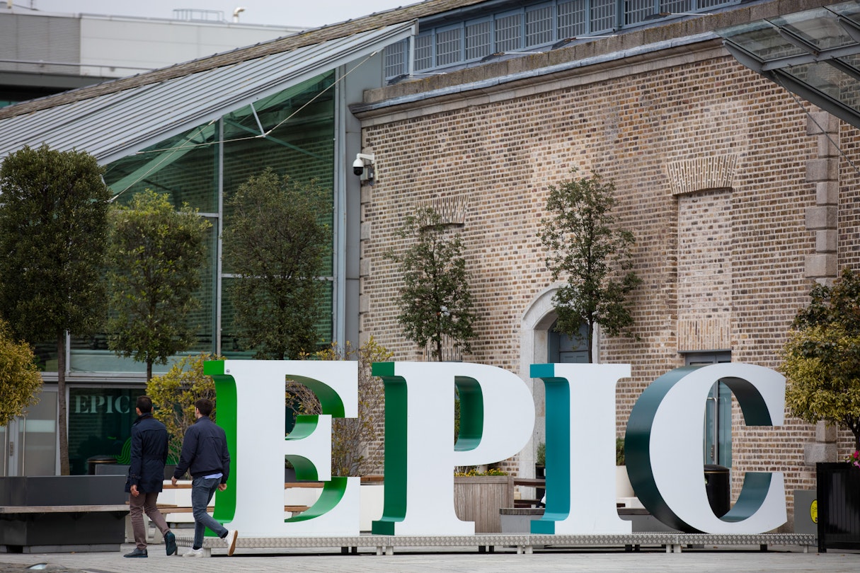 Pedestrians pass the EPIC The Irish Emigration Museum in Dublin, Ireland, on Thursday, Oct. 15, 2020. Office vacancy rate rose from 6.65% at end of the second quarter to 8.64% at end of the third quarter, CBRE Group Inc. said. Photographer: Patrick Bolger/Bloomberg via Getty Images