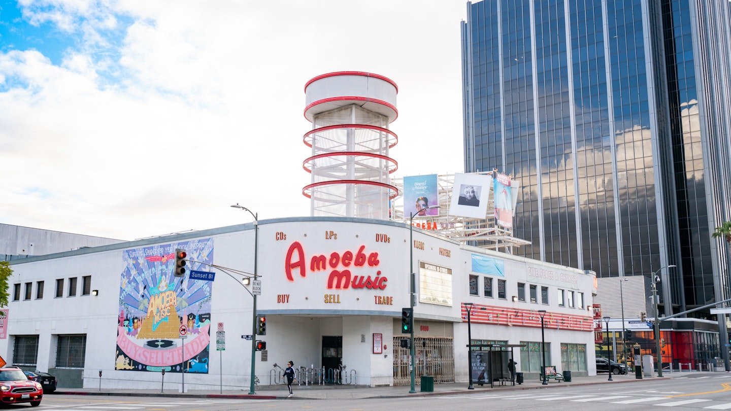 LOS ANGELES, CA - MARCH 19: A general view of Amoeba Music after Los Angeles ordered the closure of all non-essential services and entertainment venues earlier this week and hours before the 'Safer at Home' emergency order was issued by L.A. authorities amid the ongoing threat of the coronavirus outbreak on March 19, 2020 in Los Angeles, California. The World Health Organization declared coronavirus (COVID-19) a global pandemic on March 11th.  (Photo by AaronP/Bauer-Griffin/GC Images)