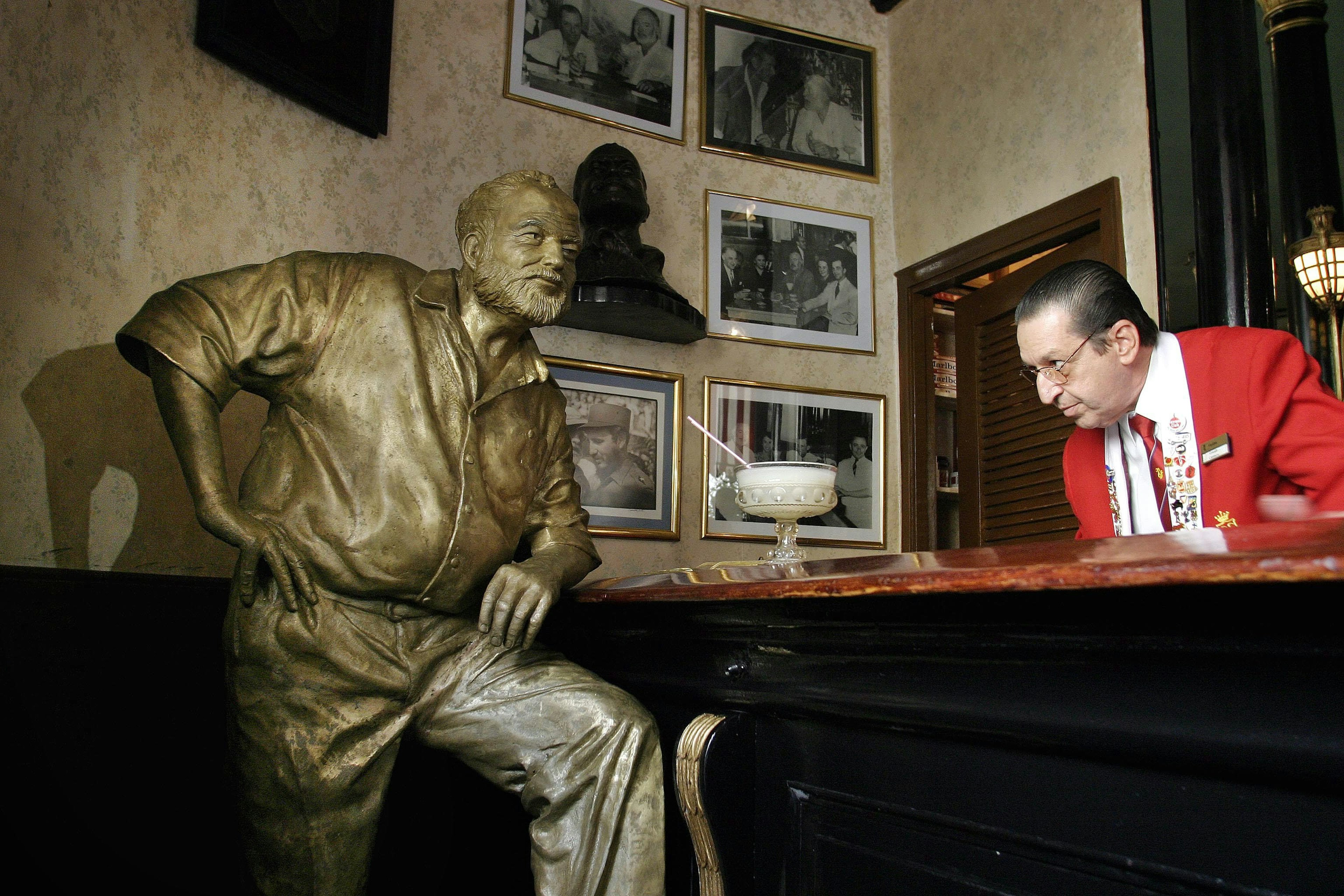 A life-size bronze statue of American writer Ernest