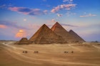 Pyramids of Giza during sunset.